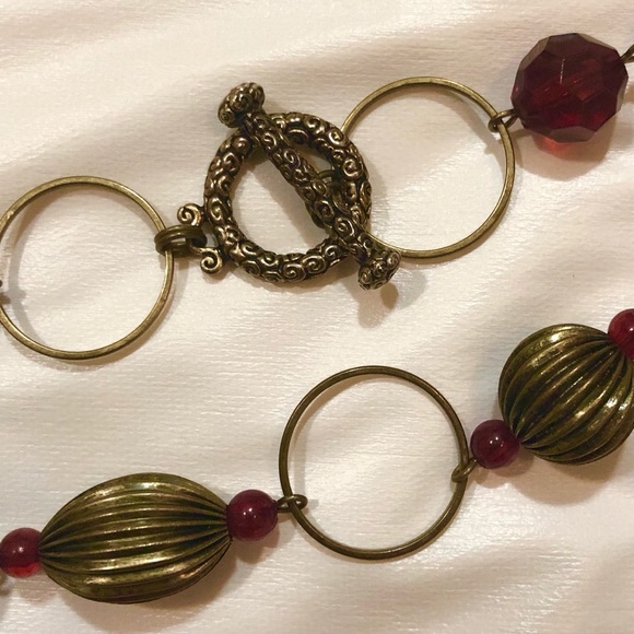 Antique gold/dark red SET station chain & bracelet - Picture 9 of 10